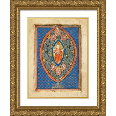 A Man Enthroned within a Mandorla in a Tree Gold Ornate Wood Framed Art Print with Double Matting by Franco-Flemish 13th Century