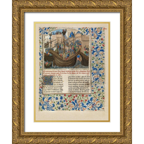 Alexander Attacks the City of Tyre Gold Ornate Wood Framed Art Print with Double Matting by Master of the Jarden de Vertueuse Consolation