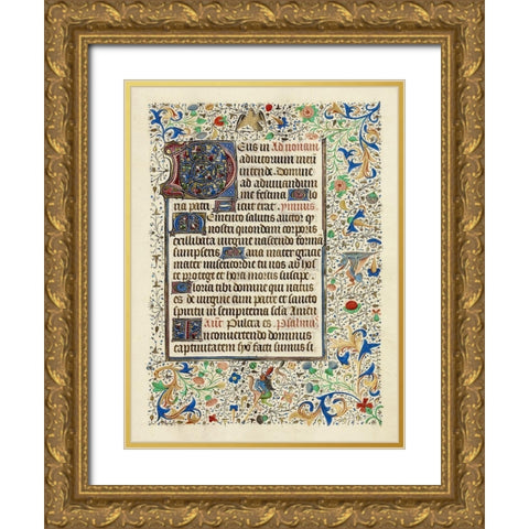 Decorated Text Page Gold Ornate Wood Framed Art Print with Double Matting by Flemish 15th Century