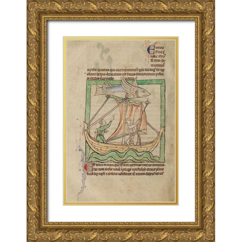 A Flying Fish Gold Ornate Wood Framed Art Print with Double Matting by English 13th Century
