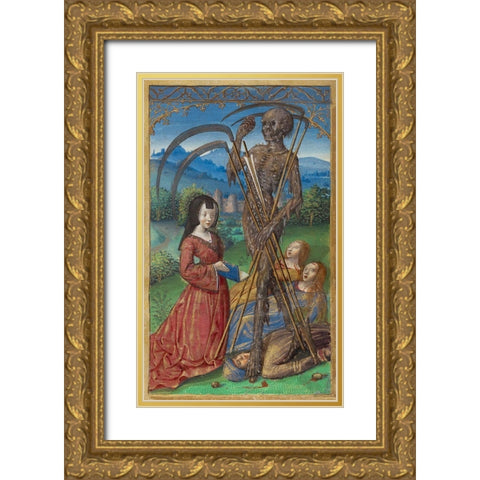 Denise Poncher before a Vision of Death Gold Ornate Wood Framed Art Print with Double Matting by Master of the Chronique Scandaleuse