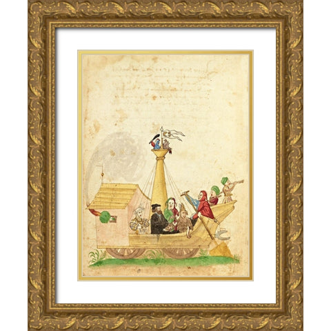 Civic festival of the Nuremberg Schembartlauf - Ship Float Gold Ornate Wood Framed Art Print with Double Matting by German 16th Century