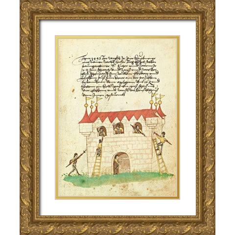 Civic festival of the Nuremberg Schembartlauf - Castle Gold Ornate Wood Framed Art Print with Double Matting by German 16th Century