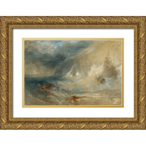 Long Ships Lighthouse, Lands End Gold Ornate Wood Framed Art Print with Double Matting by Turner, Joseph Mallord William