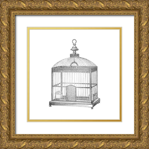 Etchings: Birdcage - Arched top, filigree detail. Gold Ornate Wood Framed Art Print with Double Matting by Catalog Illustration