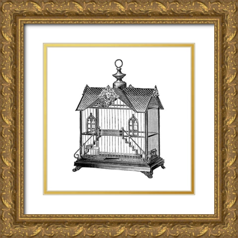 Etchings: Birdcage - Victorian house with steps. Gold Ornate Wood Framed Art Print with Double Matting by Catalog Illustration