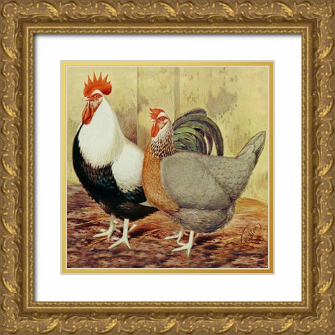 Chickens: Silver-Grey Dorkings Gold Ornate Wood Framed Art Print with Double Matting by Wright, Lewis