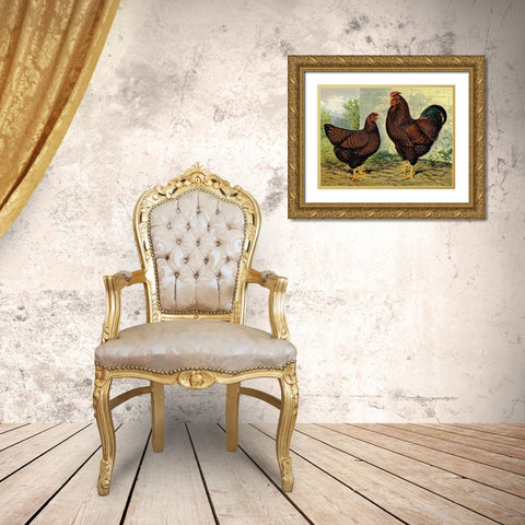 Chickens: Golden Wyandottes Gold Ornate Wood Framed Art Print with Double Matting by Wright, Lewis