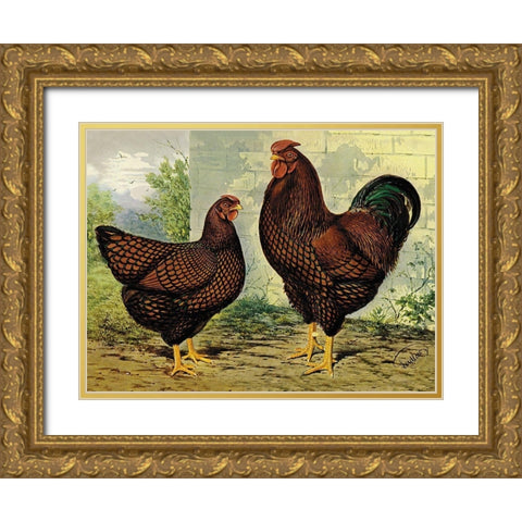 Chickens: Golden Wyandottes Gold Ornate Wood Framed Art Print with Double Matting by Wright, Lewis