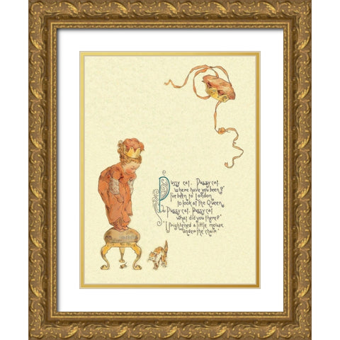 Nursery Rhymes: Pussy Cat, Pussy Cat Gold Ornate Wood Framed Art Print with Double Matting by Humphrey, Maud
