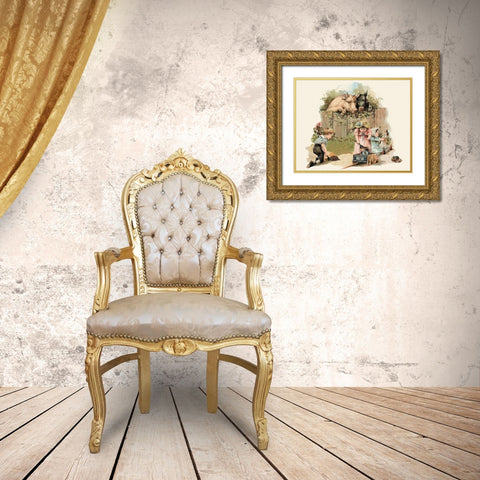 Pigs and Pork: Curious Pigs Gold Ornate Wood Framed Art Print with Double Matting by Advertisement