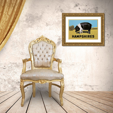 Pigs and Pork: Hampshires Gold Ornate Wood Framed Art Print with Double Matting by Advertisement