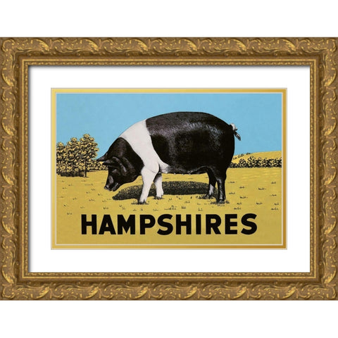 Pigs and Pork: Hampshires Gold Ornate Wood Framed Art Print with Double Matting by Advertisement