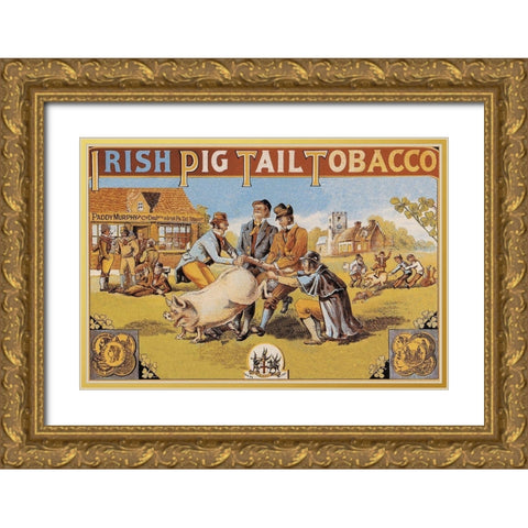 Pigs and Pork: Irish Pig Tail Tobacco Gold Ornate Wood Framed Art Print with Double Matting by Advertisement