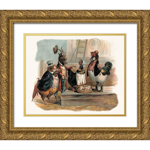 Pigs and Pork: Party Animals Gold Ornate Wood Framed Art Print with Double Matting by Advertisement