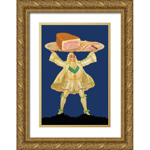 Pigs and Pork: Ham Platter Gold Ornate Wood Framed Art Print with Double Matting by Mohr, Paul