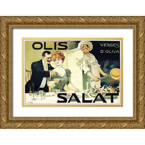 Cooks: Olis Salat - Verges dOliva Gold Ornate Wood Framed Art Print with Double Matting by Norlind, E.