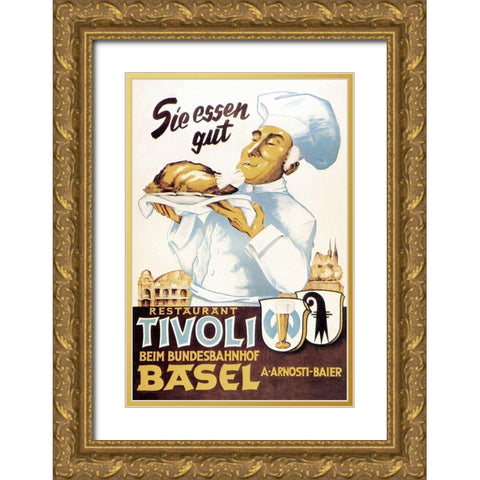 Cooks: Restaurant Tivoli Basel Gold Ornate Wood Framed Art Print with Double Matting by Advertisement