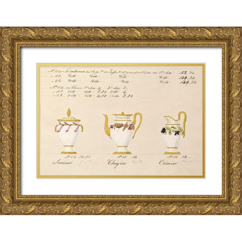 Sucrier, cheyere et cremier, ca. 1800-1820 Gold Ornate Wood Framed Art Print with Double Matting by Honore