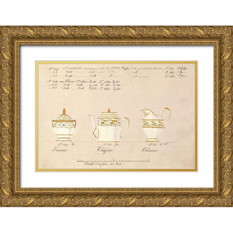 Sucrier, cheyere et cremier, ca. 1800-1820 Gold Ornate Wood Framed Art Print with Double Matting by Honore