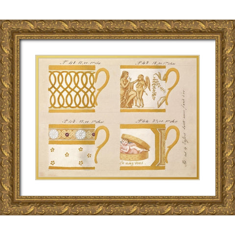 Quatre tasses avec fond dor, ca. 1800-1820 Gold Ornate Wood Framed Art Print with Double Matting by Honore
