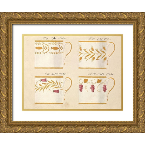 Quatre tasses, modeles: 9,10,11 et 12, ca. 1800-1820 Gold Ornate Wood Framed Art Print with Double Matting by Honore