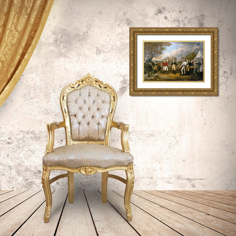 Surrender of General Burgoyne Gold Ornate Wood Framed Art Print with Double Matting by Trumbull, John