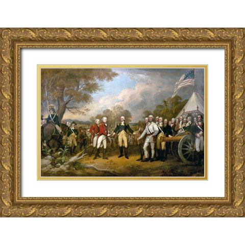 Surrender of General Burgoyne Gold Ornate Wood Framed Art Print with Double Matting by Trumbull, John