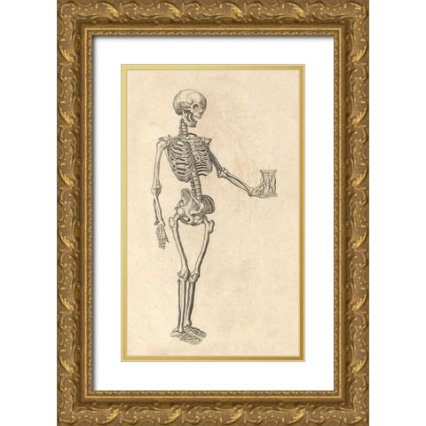 Human Skeleton with Hourglass Gold Ornate Wood Framed Art Print with Double Matting by Bauhin, Caspar