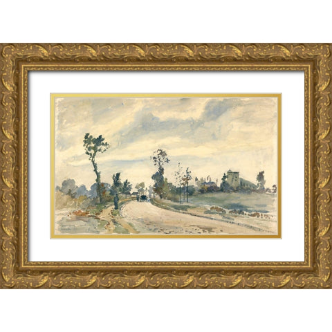 Louveciennes, Route de Saint-Germain Gold Ornate Wood Framed Art Print with Double Matting by Pissarro, Camille