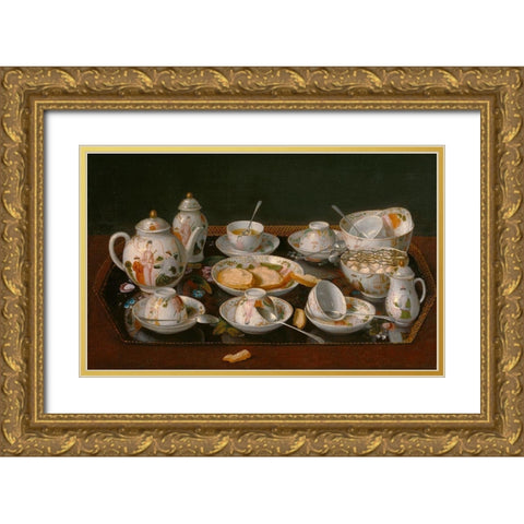 Still Life: Tea Set Gold Ornate Wood Framed Art Print with Double Matting by Liotard, Jean-Etienne