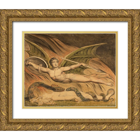 Satan Exulting over Eve Gold Ornate Wood Framed Art Print with Double Matting by Blake, William