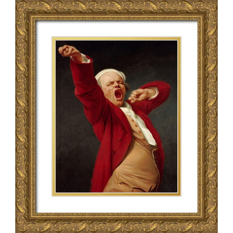 Self-Portrait, Yawning Gold Ornate Wood Framed Art Print with Double Matting by Ducreux, Joseph