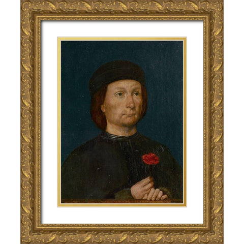Portrait of a Man with a Pink Gold Ornate Wood Framed Art Print with Double Matting by Sittow, Michael