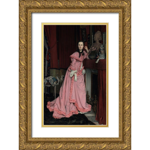 Portrait of the Marquise de Miramon, nee, Therese Feuillant Gold Ornate Wood Framed Art Print with Double Matting by Tissot, Jacques Joseph