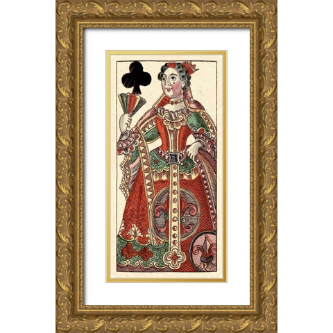 Queen of Clubs (Bauern Hochzeit Deck) Gold Ornate Wood Framed Art Print with Double Matting by Gobl, Andreas Benedictus