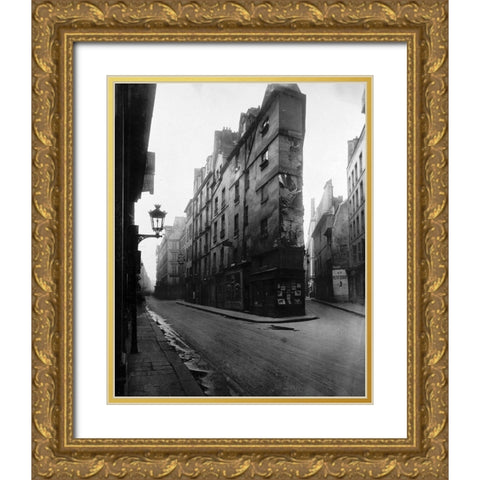 Paris, 1908 - Vieille Cour, 22 rue Quincampoix - Old Courtyard, 22 rue Quincampoix Gold Ornate Wood Framed Art Print with Double Matting by Atget, Eugene