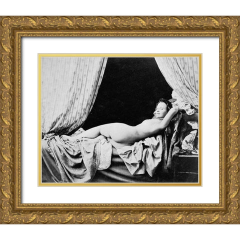 Female Nude, 1856 Gold Ornate Wood Framed Art Print with Double Matting by Moulin, Felix Jacques