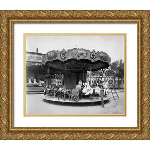 Paris, 1923 - Fete du Trone, Street Fair Gold Ornate Wood Framed Art Print with Double Matting by Atget, Eugene