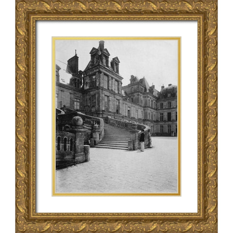 Fountainebleau, 1903 - Cour des Adieux Gold Ornate Wood Framed Art Print with Double Matting by Atget, Eugene