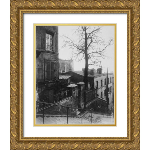 Paris, 1921 - Staircase, Montmartre Gold Ornate Wood Framed Art Print with Double Matting by Atget, Eugene