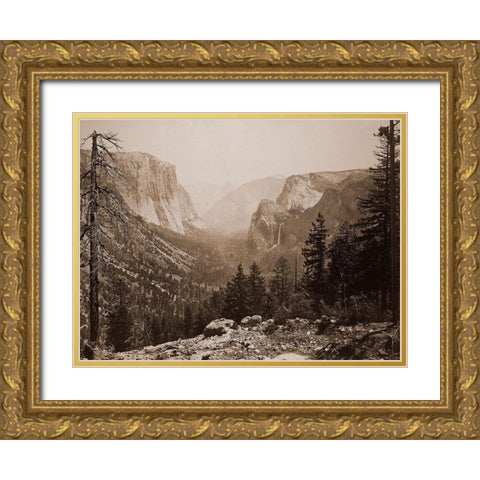 The Yosemite Valley from Inspiration Pt. Mariposa Trail, 1865-1866 Gold Ornate Wood Framed Art Print with Double Matting by Watkins, Carleton