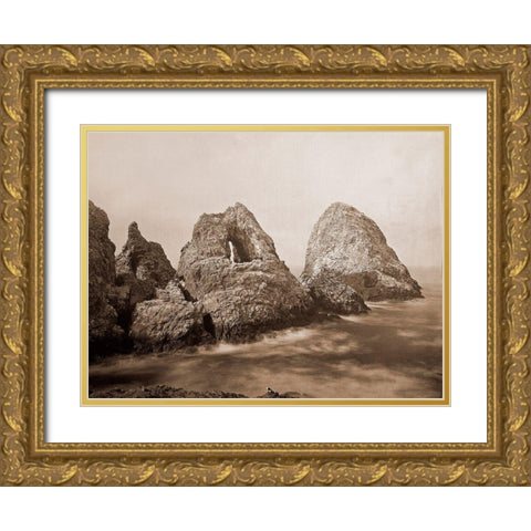 Sugarloaf Islands at Fishermans Bay, Farallon Islands, San Francisco, California, 1869 Gold Ornate Wood Framed Art Print with Double Matting by Watkins, Carleton