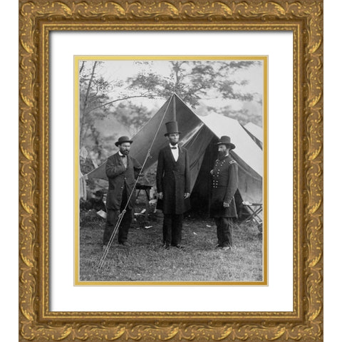 President Lincoln on the Battlefield of Antietam, Maryland, October 2, 1862 Gold Ornate Wood Framed Art Print with Double Matting by Gardner, Alexander