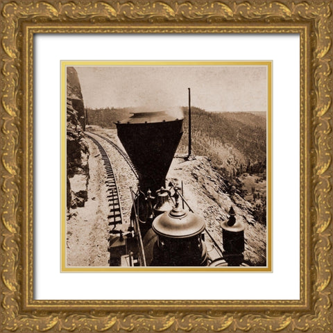 Rounding Cape Horn, California, Road to Iowa Hill from the river, in the distance, 1866-1869 Gold Ornate Wood Framed Art Print with Double Matting by Hart, Alfred A.