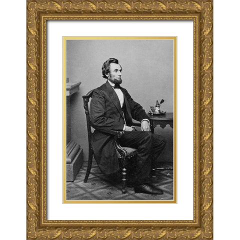 President Abraham Lincoln, Washington D.C., 1865 Gold Ornate Wood Framed Art Print with Double Matting by Brady, Mathew B.