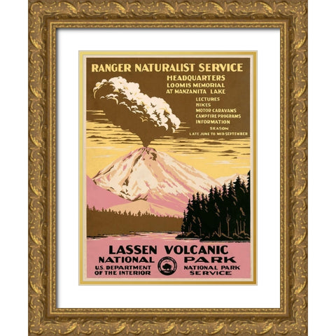 Lassen Volcanic National Park, ca. 1938 Gold Ornate Wood Framed Art Print with Double Matting by Ranger Naturalist Service