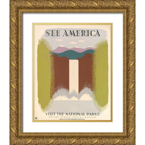 See America Visit the National Parks, ca. 1936-1940 Gold Ornate Wood Framed Art Print with Double Matting by Herzog, Harry