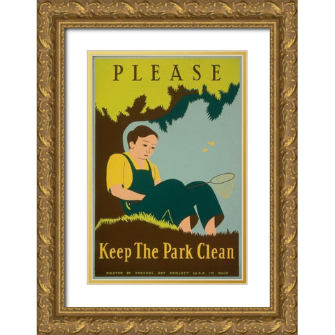 Please Keep the Park Clean, 1938 Gold Ornate Wood Framed Art Print with Double Matting by Clough, Stanley Thomas