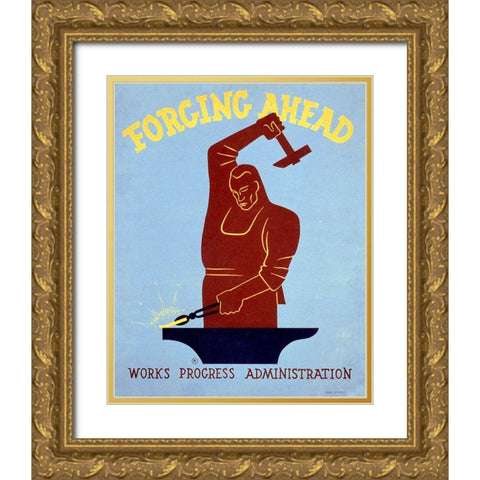 Forging ahead Works Progress Administration Gold Ornate Wood Framed Art Print with Double Matting by Herzog, Harry